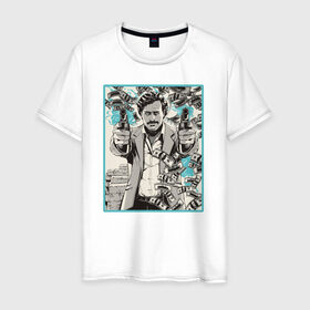 Мужская футболка хлопок с принтом Пабло Эскобар в Петрозаводске, 100% хлопок | прямой крой, круглый вырез горловины, длина до линии бедер, слегка спущенное плечо. | narco | доллары | оружие