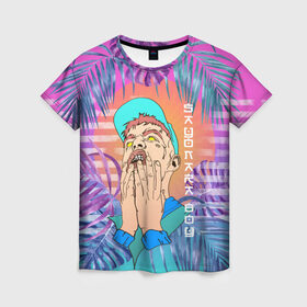 Женская футболка 3D с принтом Sayonara Boy в Петрозаводске, 100% полиэфир ( синтетическое хлопкоподобное полотно) | прямой крой, круглый вырез горловины, длина до линии бедер | allj | eldzhey | sayonaraboy | алексей узенюк | рэпер | хип хоп | элджей