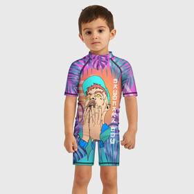 Детский купальный костюм 3D с принтом Sayonara Boy в Петрозаводске, Полиэстер 85%, Спандекс 15% | застежка на молнии на спине | allj | eldzhey | sayonaraboy | алексей узенюк | рэпер | хип хоп | элджей