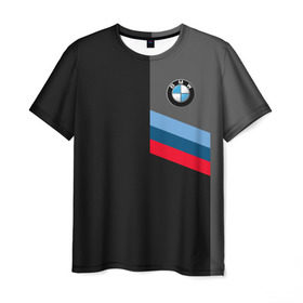 Мужская футболка 3D с принтом BMW Brand Tricolor в Петрозаводске, 100% полиэфир | прямой крой, круглый вырез горловины, длина до линии бедер | bmw | автомобильные | бмв | машины