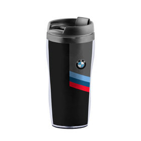 Термокружка-непроливайка с принтом BMW Brand Tricolor в Петрозаводске, внутренняя часть — пищевой пластик, наружная часть — прозрачный пластик, между ними — полиграфическая вставка с рисунком | объем — 350 мл, герметичная крышка | bmw | автомобильные | бмв | машины
