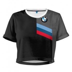 Женская футболка 3D укороченная с принтом BMW Brand Tricolor в Петрозаводске, 100% полиэстер | круглая горловина, длина футболки до линии талии, рукава с отворотами | bmw | автомобильные | бмв | машины