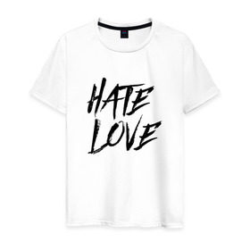 Мужская футболка хлопок с принтом FACE Hate Love в Петрозаводске, 100% хлопок | прямой крой, круглый вырез горловины, длина до линии бедер, слегка спущенное плечо. | Тематика изображения на принте: face | hate | hatelove | rap | рэп | рэпер | фейс | фэйс