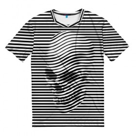 Мужская футболка 3D с принтом Череп в Петрозаводске, 100% полиэфир | прямой крой, круглый вырез горловины, длина до линии бедер | art | optical | skull | stripes | vest | искусство | оптическое | полосы | тельняшка | череп