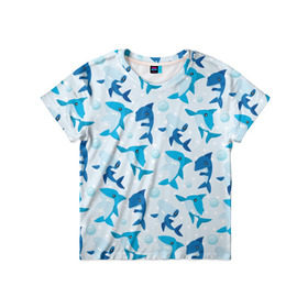 Детская футболка 3D с принтом Акулы в Петрозаводске, 100% гипоаллергенный полиэфир | прямой крой, круглый вырез горловины, длина до линии бедер, чуть спущенное плечо, ткань немного тянется | shark | акула | вода | море | океан | пузыри | рыба | рыбалка