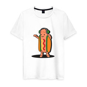 Мужская футболка хлопок с принтом Танцующий хот-дог snapchat в Петрозаводске, 100% хлопок | прямой крой, круглый вырез горловины, длина до линии бедер, слегка спущенное плечо. | Тематика изображения на принте: 