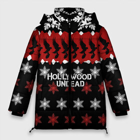 Женская зимняя куртка 3D с принтом Праздничный Hollywood Undead в Петрозаводске, верх — 100% полиэстер; подкладка — 100% полиэстер; утеплитель — 100% полиэстер | длина ниже бедра, силуэт Оверсайз. Есть воротник-стойка, отстегивающийся капюшон и ветрозащитная планка. 

Боковые карманы с листочкой на кнопках и внутренний карман на молнии | charlie scene | danny | funny man | hollywood | j dog | johnny 3 tears | undead | андед | голивуд | голливудская | группа | знак | кранккор | красный | метал | надпись | нежить | новогодний | новый год | ню | праздник | реп | рождество