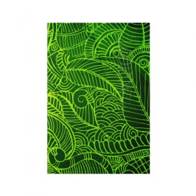 Обложка для паспорта матовая кожа с принтом зеленые узоры в Петрозаводске, натуральная матовая кожа | размер 19,3 х 13,7 см; прозрачные пластиковые крепления | Тематика изображения на принте: green | абстракция | арт | восток | геометрия | зелень | индия | орнамент | роспись | узоры | цветы