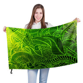 Флаг 3D с принтом зеленые узоры в Петрозаводске, 100% полиэстер | плотность ткани — 95 г/м2, размер — 67 х 109 см. Принт наносится с одной стороны | green | абстракция | арт | восток | геометрия | зелень | индия | орнамент | роспись | узоры | цветы