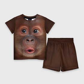 Детский костюм с шортами 3D с принтом Орангутанг BigFace в Петрозаводске,  |  | bigface | глаза | голова | животные | лицо | обезьяна | орангутанг | рот