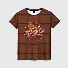 Женская футболка 3D с принтом Chocolate в Петрозаводске, 100% полиэфир ( синтетическое хлопкоподобное полотно) | прямой крой, круглый вырез горловины, длина до линии бедер | Тематика изображения на принте: chocolate | fresh | еда | плитка | сладости | шоколад
