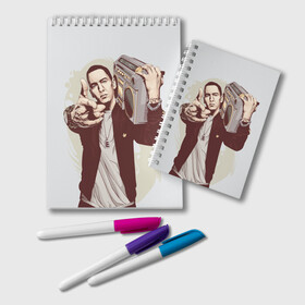 Блокнот с принтом Eminem Art в Петрозаводске, 100% бумага | 48 листов, плотность листов — 60 г/м2, плотность картонной обложки — 250 г/м2. Листы скреплены удобной пружинной спиралью. Цвет линий — светло-серый
 | art | eminem | hip hop | rap | rap god | арт | брюс | бумбокс | маршалл | мэтерс | рэп | хим хоп | эминем