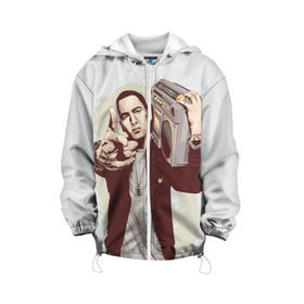 Детская куртка 3D с принтом Eminem Art в Петрозаводске, 100% полиэстер | застежка — молния, подол и капюшон оформлены резинкой с фиксаторами, по бокам — два кармана без застежек, один потайной карман на груди, плотность верхнего слоя — 90 г/м2; плотность флисового подклада — 260 г/м2 | Тематика изображения на принте: art | eminem | hip hop | rap | rap god | арт | брюс | бумбокс | маршалл | мэтерс | рэп | хим хоп | эминем