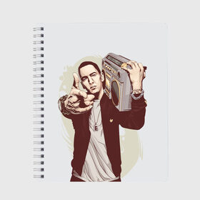 Тетрадь с принтом Eminem Art в Петрозаводске, 100% бумага | 48 листов, плотность листов — 60 г/м2, плотность картонной обложки — 250 г/м2. Листы скреплены сбоку удобной пружинной спиралью. Уголки страниц и обложки скругленные. Цвет линий — светло-серый
 | art | eminem | hip hop | rap | rap god | арт | брюс | бумбокс | маршалл | мэтерс | рэп | хим хоп | эминем
