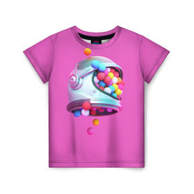 Детская футболка 3D с принтом Colorful balls в Петрозаводске, 100% гипоаллергенный полиэфир | прямой крой, круглый вырез горловины, длина до линии бедер, чуть спущенное плечо, ткань немного тянется | balls | colorful | helmet | pink | колорит | космонавт | космос | розовый | скафандр | цвет | шарики | шары | шлем