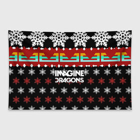 Флаг-баннер с принтом Праздничный Imagine Dragons в Петрозаводске, 100% полиэстер | размер 67 х 109 см, плотность ткани — 95 г/м2; по краям флага есть четыре люверса для крепления | альтернативный | американская | группа | драгонс | имеджин | инди | индирок | новогодний | поп | рождество | рок | свитер | электроник