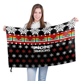 Флаг 3D с принтом Праздничный Imagine Dragons в Петрозаводске, 100% полиэстер | плотность ткани — 95 г/м2, размер — 67 х 109 см. Принт наносится с одной стороны | альтернативный | американская | группа | драгонс | имеджин | инди | индирок | новогодний | поп | рождество | рок | свитер | электроник