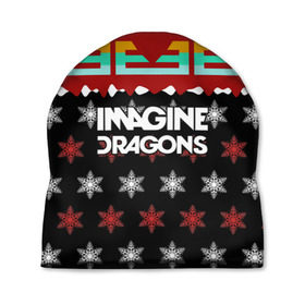 Шапка 3D с принтом Праздничный Imagine Dragons в Петрозаводске, 100% полиэстер | универсальный размер, печать по всей поверхности изделия | альтернативный | американская | группа | драгонс | имеджин | инди | индирок | новогодний | поп | рождество | рок | свитер | электроник