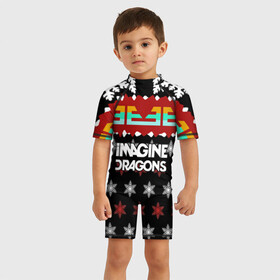 Детский купальный костюм 3D с принтом Праздничный Imagine Dragons в Петрозаводске, Полиэстер 85%, Спандекс 15% | застежка на молнии на спине | альтернативный | американская | группа | драгонс | имеджин | инди | индирок | новогодний | поп | рождество | рок | свитер | электроник