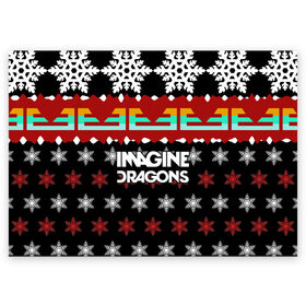 Поздравительная открытка с принтом Праздничный Imagine Dragons в Петрозаводске, 100% бумага | плотность бумаги 280 г/м2, матовая, на обратной стороне линовка и место для марки
 | Тематика изображения на принте: альтернативный | американская | группа | драгонс | имеджин | инди | индирок | новогодний | поп | рождество | рок | свитер | электроник