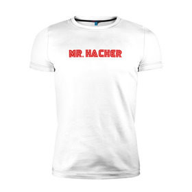 Мужская футболка премиум с принтом Mr Hacker в Петрозаводске, 92% хлопок, 8% лайкра | приталенный силуэт, круглый вырез ворота, длина до линии бедра, короткий рукав | mr robot | rami malek | мистер робот | рами малек