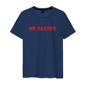 Мужская футболка хлопок с принтом Mr Hacker в Петрозаводске, 100% хлопок | прямой крой, круглый вырез горловины, длина до линии бедер, слегка спущенное плечо. | mr robot | rami malek | мистер робот | рами малек