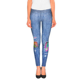 Леггинсы 3D с принтом Рваные джинсы в Петрозаводске, 80% полиэстер, 20% эластан | Эластичный пояс, зауженные к низу, низкая посадка | allj | eldzhey | sayonaraboy | алексей узенюк | рэпер | хип хоп | элджей