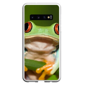 Чехол для Samsung Galaxy S10 с принтом Лягушка в Петрозаводске, Силикон | Область печати: задняя сторона чехла, без боковых панелей | Тематика изображения на принте: frog | жаба | животные | зеленый | ква | лягуха | лягушка | лягушонок