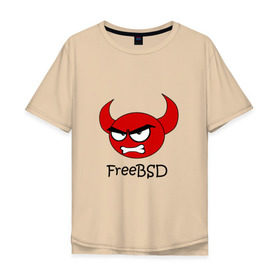 Мужская футболка хлопок Oversize с принтом FreeBSD демон в Петрозаводске, 100% хлопок | свободный крой, круглый ворот, “спинка” длиннее передней части | bsd | demon | freebsd | os | unix | демон | злой | ос | чёртик