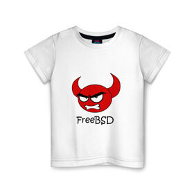 Детская футболка хлопок с принтом FreeBSD демон в Петрозаводске, 100% хлопок | круглый вырез горловины, полуприлегающий силуэт, длина до линии бедер | bsd | demon | freebsd | os | unix | демон | злой | ос | чёртик