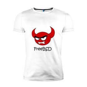 Мужская футболка премиум с принтом FreeBSD демон в Петрозаводске, 92% хлопок, 8% лайкра | приталенный силуэт, круглый вырез ворота, длина до линии бедра, короткий рукав | Тематика изображения на принте: bsd | demon | freebsd | os | unix | демон | злой | ос | чёртик