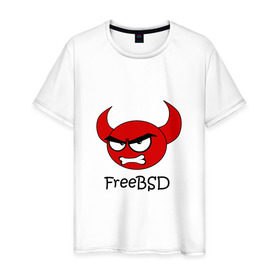 Мужская футболка хлопок с принтом FreeBSD демон в Петрозаводске, 100% хлопок | прямой крой, круглый вырез горловины, длина до линии бедер, слегка спущенное плечо. | Тематика изображения на принте: bsd | demon | freebsd | os | unix | демон | злой | ос | чёртик