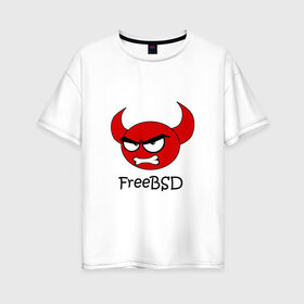 Женская футболка хлопок Oversize с принтом FreeBSD демон в Петрозаводске, 100% хлопок | свободный крой, круглый ворот, спущенный рукав, длина до линии бедер
 | bsd | demon | freebsd | os | unix | демон | злой | ос | чёртик