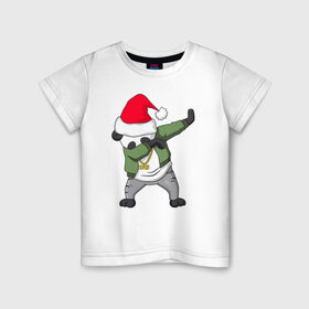 Детская футболка хлопок с принтом Панда DAB дед Мороз в Петрозаводске, 100% хлопок | круглый вырез горловины, полуприлегающий силуэт, длина до линии бедер | dab | дед мороз | новый год | панда dab | панда dab дед мороз