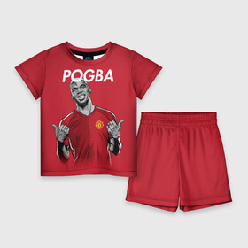 Детский костюм с шортами 3D с принтом Pogba Manchester United в Петрозаводске,  |  | mu | paul | pogba | манчестер юнайтед | мю | погба | форма
