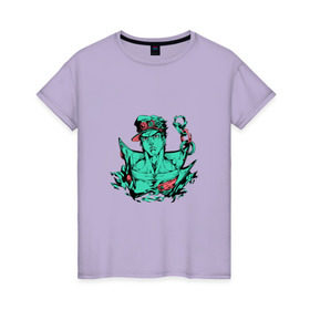 Женская футболка хлопок с принтом Дзётаро Кудзё в Петрозаводске, 100% хлопок | прямой крой, круглый вырез горловины, длина до линии бедер, слегка спущенное плечо | anime | jojo | jojo’s bizarre adventure | аниме | дзётаро кудзё