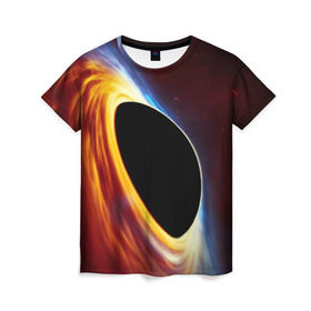 Женская футболка 3D с принтом Black planet в Петрозаводске, 100% полиэфир ( синтетическое хлопкоподобное полотно) | прямой крой, круглый вырез горловины, длина до линии бедер | black hole | planet | space | астрономия | вселенная | звёзды | космос | млечный путь | планета | чёрная дыра