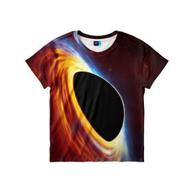 Детская футболка 3D с принтом Black planet в Петрозаводске, 100% гипоаллергенный полиэфир | прямой крой, круглый вырез горловины, длина до линии бедер, чуть спущенное плечо, ткань немного тянется | Тематика изображения на принте: black hole | planet | space | астрономия | вселенная | звёзды | космос | млечный путь | планета | чёрная дыра