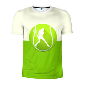 Мужская футболка 3D спортивная с принтом Теннис в Петрозаводске, 100% полиэстер с улучшенными характеристиками | приталенный силуэт, круглая горловина, широкие плечи, сужается к линии бедра | sport | логотип | мяч | спорт | теннис