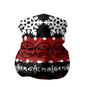 Бандана-труба 3D с принтом Праздничный Iron Maiden в Петрозаводске, 100% полиэстер, ткань с особыми свойствами — Activecool | плотность 150‒180 г/м2; хорошо тянется, но сохраняет форму | iron maiden | адриан смит | айрон мейден | г | группа | дэйв мюррей | железная дева | знак | ирон майден | красный | метал | мрачный | музыка | надпись | новогодний | новый год | песни | праздник | рождество