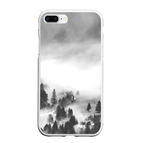 Чехол для iPhone 7Plus/8 Plus матовый с принтом Туманный лес в Петрозаводске, Силикон | Область печати: задняя сторона чехла, без боковых панелей | бор | деревья | дым | елки | лес | природа | туман | чб | черно белое