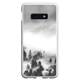 Чехол для Samsung S10E с принтом Туманный лес в Петрозаводске, Силикон | Область печати: задняя сторона чехла, без боковых панелей | бор | деревья | дым | елки | лес | природа | туман | чб | черно белое
