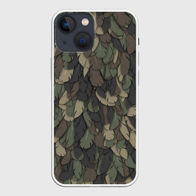 Чехол для iPhone 13 mini с принтом Камуфляж с перьями в Петрозаводске,  |  | армия | камуфляж | милитари | паттерн | перо | перья | птица | хаки