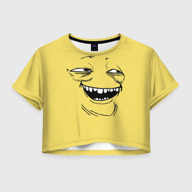 Женская футболка 3D укороченная с принтом Yoba в Петрозаводске, 100% полиэстер | круглая горловина, длина футболки до линии талии, рукава с отворотами | yoba | ехидный блинчик | имиджборды | колобок | мемы | пека фейс