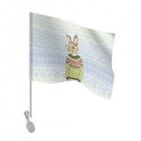 Флаг для автомобиля с принтом Кролик хипстер в Петрозаводске, 100% полиэстер | Размер: 30*21 см | зима | кролик | новый год | подарок | рождество