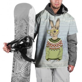Накидка на куртку 3D с принтом Кролик хипстер в Петрозаводске, 100% полиэстер |  | зима | кролик | новый год | подарок | рождество