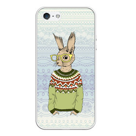 Чехол для iPhone 5/5S матовый с принтом Кролик хипстер в Петрозаводске, Силикон | Область печати: задняя сторона чехла, без боковых панелей | зима | кролик | новый год | подарок | рождество