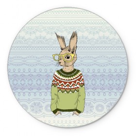Коврик круглый с принтом Кролик хипстер в Петрозаводске, резина и полиэстер | круглая форма, изображение наносится на всю лицевую часть | зима | кролик | новый год | подарок | рождество