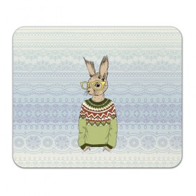 Коврик прямоугольный с принтом Кролик хипстер в Петрозаводске, натуральный каучук | размер 230 х 185 мм; запечатка лицевой стороны | Тематика изображения на принте: зима | кролик | новый год | подарок | рождество