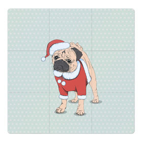 Магнитный плакат 3Х3 с принтом Мопс Санта Клаус в Петрозаводске, Полимерный материал с магнитным слоем | 9 деталей размером 9*9 см | зима | новый год | подарок | рождество